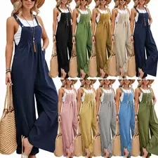 Women's jumpsuit with wide legs, long pants, high waist, casual pocket, street wear
