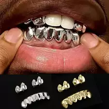 RACHELZ DIY Glossy Teeth Grillz Hip Hop Gold Silver Color Top Bottom Tooth Caps For Women Men Jewelry Halloween Cosplay Gift