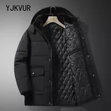 Men Mid-Length Thick Warm Waterproof Hooded Parka Windbreaker Military Fleece