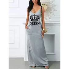 Women's Summer QUEEN Letter Printed Slim Fit V-neck Sexy Dress