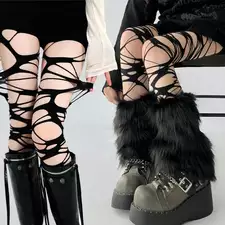 Punk Torn Strap Holes Gothic Spider Web Stocking Y2k Black Mesh Soft Tights High Hosiery
