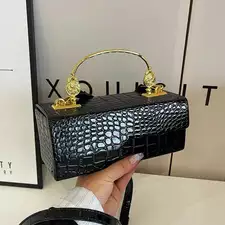 Black Crocodile Pattern Crossbody Bag Fashion Box Lipstick Pouch Designer Pu Leather