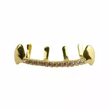 Hip Hop Rock Water Drop Flame Zircon Teeth Grillz 14K Gold Plated CZ Stone Tooth Caps