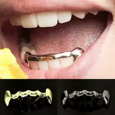 Glossy Tooth Caps Fangs Gold Silver Black Color Bottom Teeth Grillz Braces For Women Men Jewelry Dental Grills
