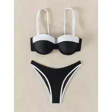2-piece Swimsuit Underwire Push Up Bikini Set Suspender Backless Bathing Suit