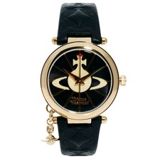  Vivienne Westwood Leather Strap Watch With Orb Charm VV006BKGD