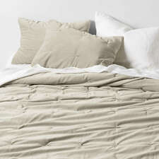 View Organic Cotton Linen Velvet Sand Beige King Quilt - image 1 of 9