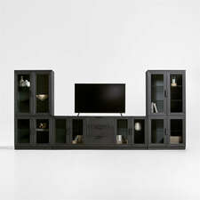 View Calypso Black Wood 162" Media Console Set with Glass Storage Cabinet - image 1 of 9