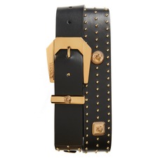 Versace Studded Biggie Coin Belt, Main, color, Black-Versace Gold