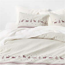 View Holiday Reindeer Embroidered Cotton Linen Cross Stitch Natural King Duvet - image 1 of 7