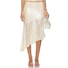 Runaway The Label Eris Sequin Flounce Midi Skirt in Sand | REVOLVE