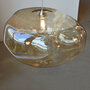 Light Single Globe Pendant, 8" H x 14.6" W x 12" D, Amber, Brass