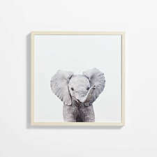 View Baby Elephant Maple Wood Framed Wall Art Print - image 1 of 7