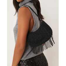 Glamorous Black and Silver Embellished Tassel Crossbody Bag by True Decadence