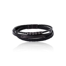 Lucky Brand Stainless Steel 3-Row Cord Bracelet, Main, color, Black