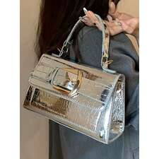 Elegant Shiny PU Crossbody Bag with Metal Buckle - Perfect for Daily and Formal Occasions