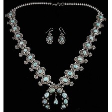 Sammie Kescoli Begay And Margaret Lee Dry Creek Spiderweb Turquoise Ingot Squash Blossom Necklace And Earrings