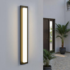 Black Aluminum Rectangular Linear LED Outdoor Wall Light With Acrylic Shade, 31.5" H x 4.7" W x 2.1" D