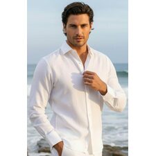White Bradford Italian Linen Beach Wedding Shirt, White Verona Pants
