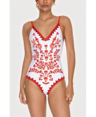  Women's Red Coral Reversible V-Neck One-Piece Swimsuit
