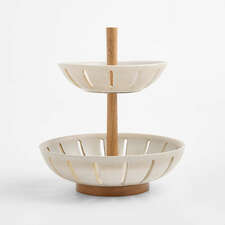 View Ceramic and Wood 2-Tier Fruit Basket - image 1 of 2