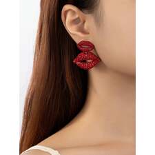 Cute Valentine's Day Lip-Shaped Alloy Stud Earrings for Daily Wear