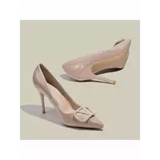 Elegant Women's Patent Leather Stiletto Heels with Metal Buckle – Versatile Leg-Lengthening Pumps for Commute and Party