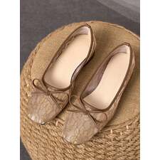 Elegant Lace Mesh Rose Flower Women's Shoes - Stylish Square Toe Bowknot Design for Casual &amp; Wedding Events