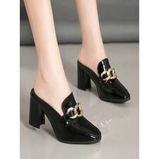 Elegant Backless High Heels with Chain Detail – Chic Chunky Heeled Sandals for Every Occasion