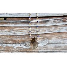 Lapis and Smokey Quartz Wire Wrapped Gold Filled - 18" Length