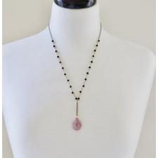 Multi-color Rhodonite Teardrop Brass Wire Wrapped Necklace