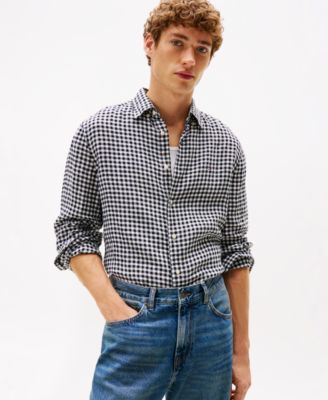  Men's Linen Gingham Button Up Shirt