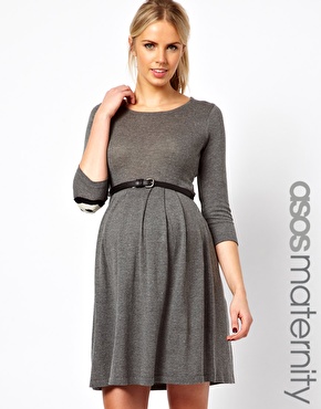 Image 1 of ASOS Maternity Exclusive Knitted Fit And Flare Dress With Panda Elbow Patch