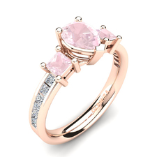 375 Red Gold / Rose Quartz & Swarovski Crystal Ring | GLAMIRA.com