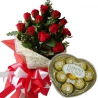 12 Red Roses with Ferrero H...