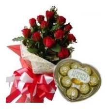 12 Red Roses with Ferrero Heart box