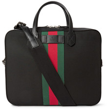 Leather-Trimmed Canvas Briefcase