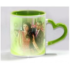 Green heart handled personliazed photo mug
