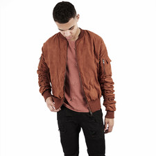 JK264 Suede Strapped Bomber Jacket - Rust 