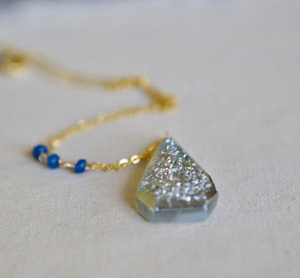 Grey Druzy Teardrop with Go...