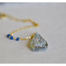 Grey Druzy Teardrop with Gold-Plated Necklace