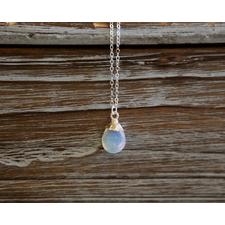 Milky Opal Gemstone Teardrop Sterling Silver Necklace - 18" Length