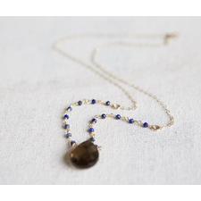 Lapis and Smokey Quartz Wire Wrapped Gold Filled - 18" Length
