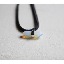 White Opal Nugget Gemstone Leather Necklace - 50" Length