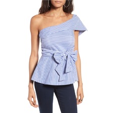 J.O.A. Stripe One-Shoulder Peplum Top