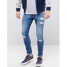 Extreme Super Skinny Jeans With Rips In Mid Wash