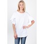 Round Neck Ruffle Sleeve Top - White Solid