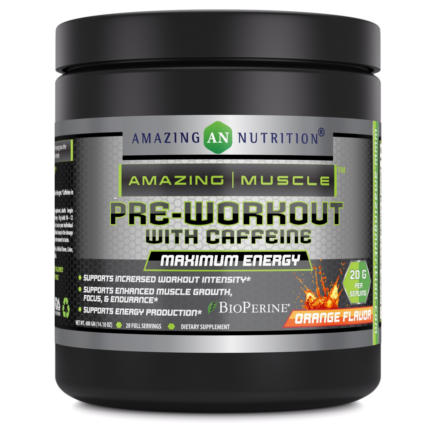 Amazing Muscle PreWorkout with Caffeine Maximum Energy Orange Flavor