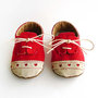 Baby Girl Shoes Red Canvas with Brogued Leather Crib Shoes