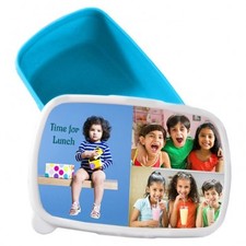 Personalized tiffin box for Kids with photo and message - Blue color